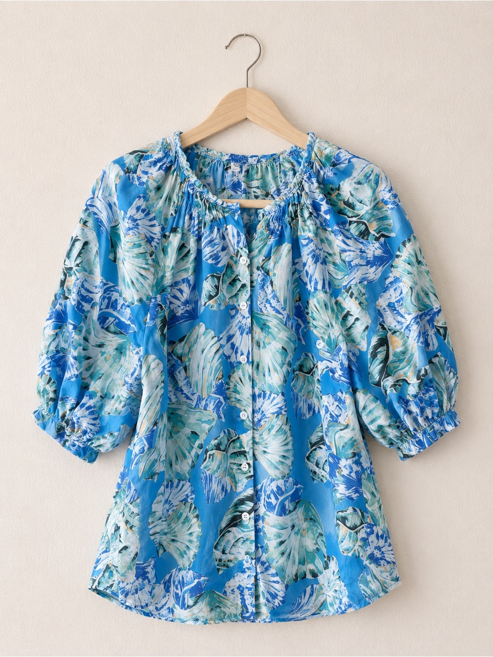 Chico's Blue & Aqua Tropical Button-Down Blouse